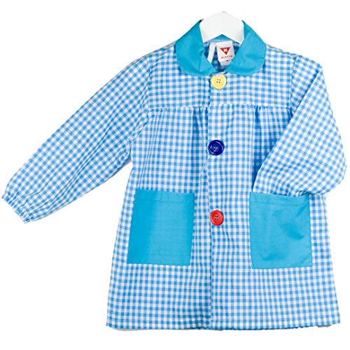 Blouse tablier de peinture pour l'école maternelle et imprimé vichy bleu, en coton et polyester, Klottz
